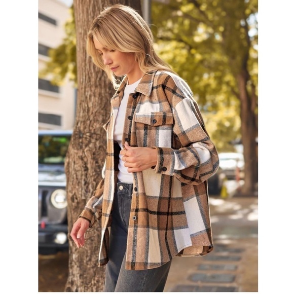 Womens Casual Plaid Oversized Button Down Long Sleeve Shirt - Picture 3 of 6